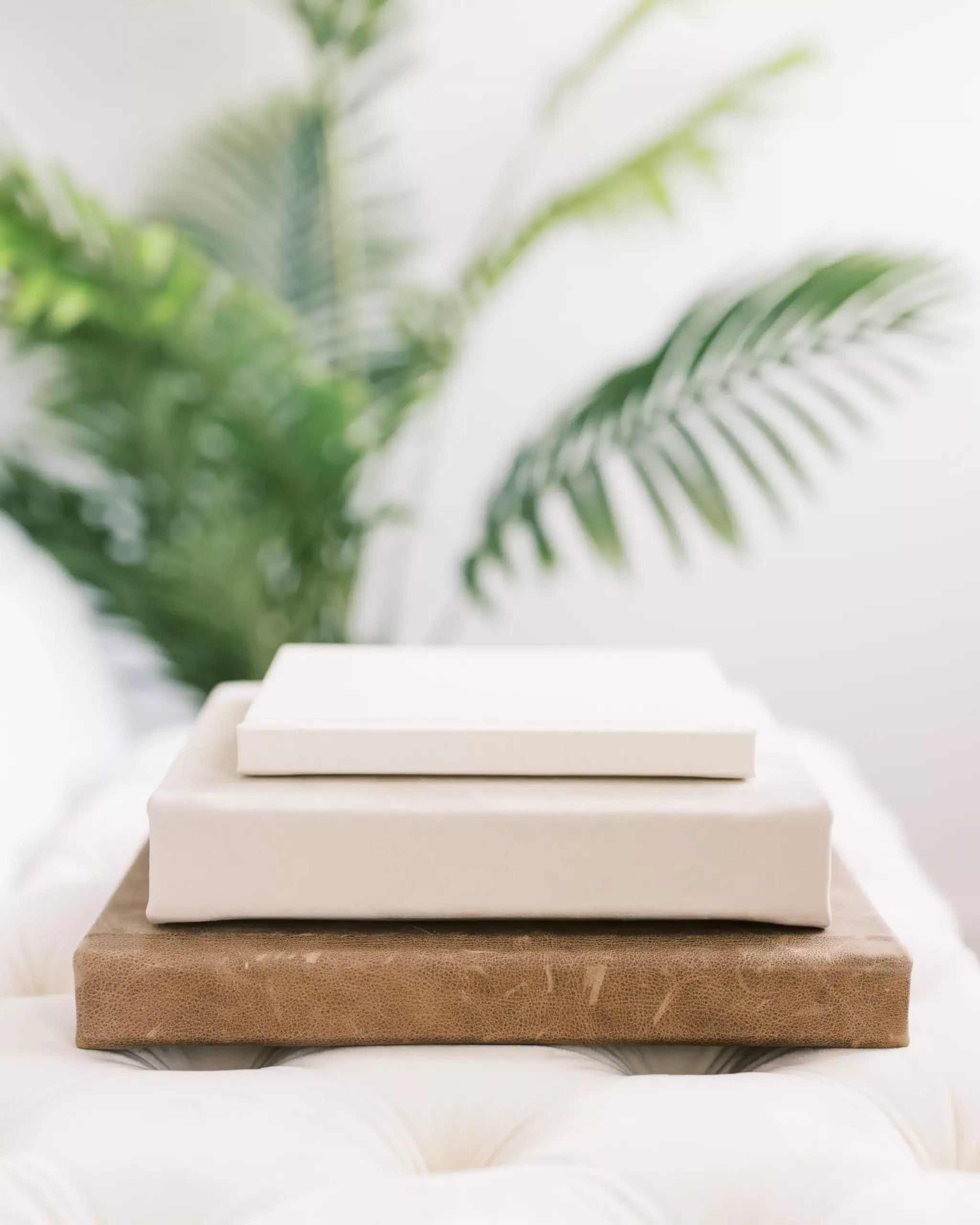 Leather and linen wedding album made by the studio